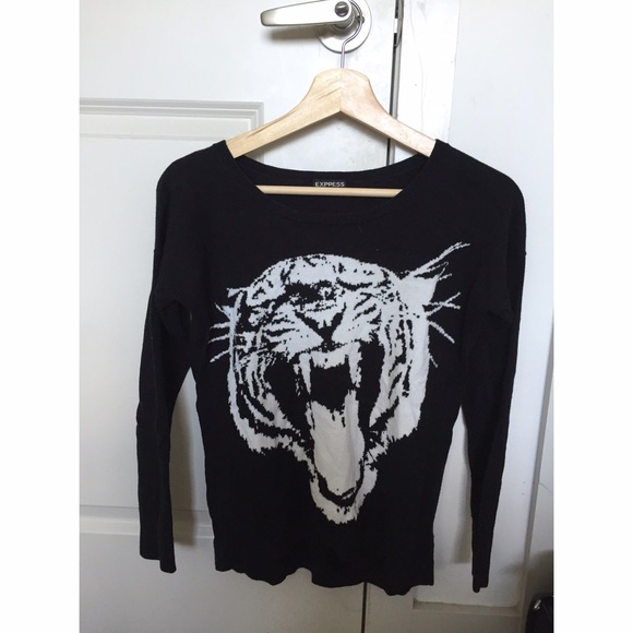 Express Black/White Tiger Long Sleeve Sweater