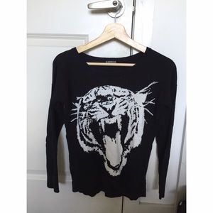 Express Black/White Tiger Long Sleeve Sweater