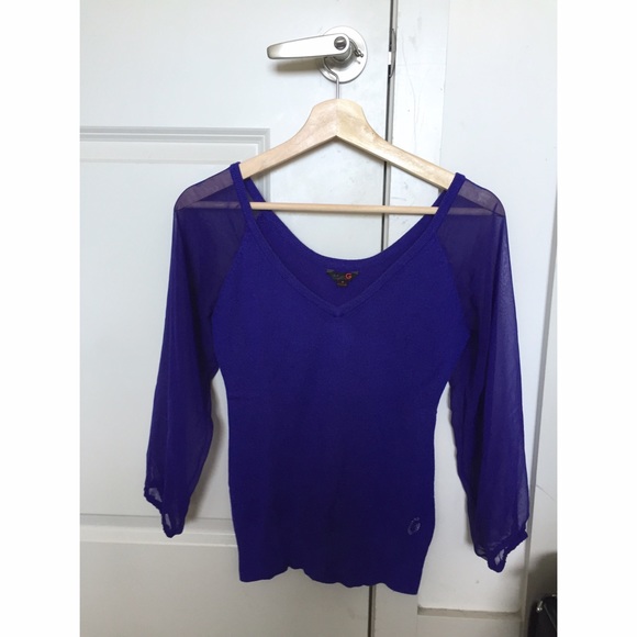 G by Guess Violet V-Neck Sweater w/ Sheer Arms