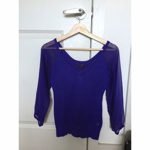 G by Guess Violet V-Neck Sweater w/ Sheer Arms