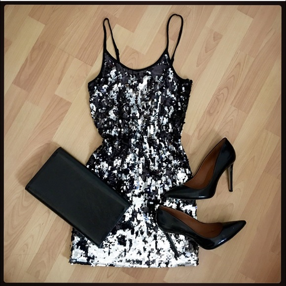 Black and silver sequin dress