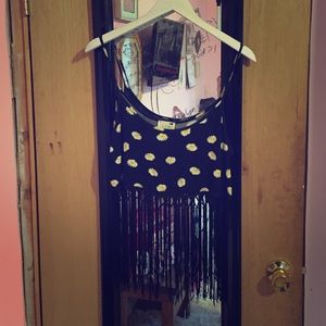 black and white daisy fringe crop top