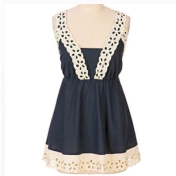 Anthropologie Odille Lace Top in Navy and Cream