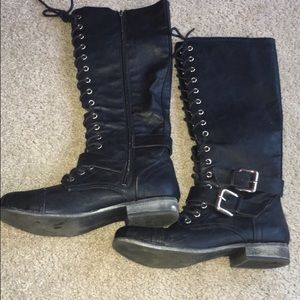 Charlotte Russe Lace Up Black Knee-high boots