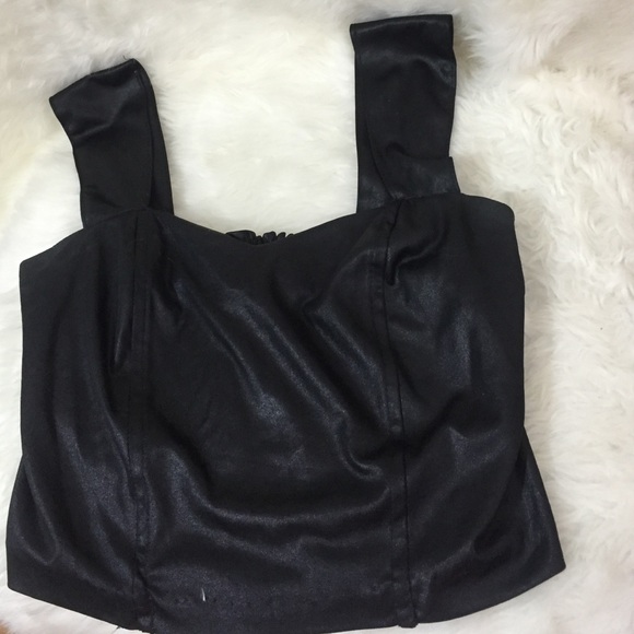 Black leather sweetheart crop top