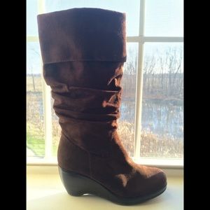 Brown suede wedge boots