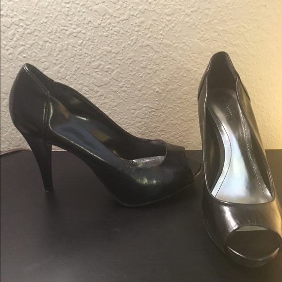 Black, open toe heels