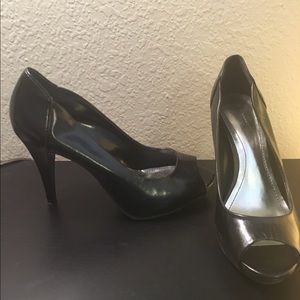 Black, open toe heels