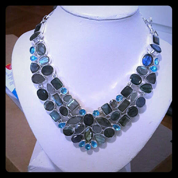 Labradorite and Blue topaz Statement Necklace