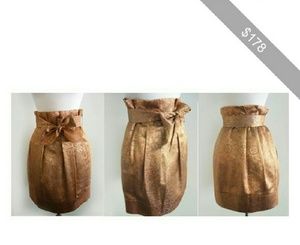 Metallic Gold brocade BCBG pleated skirt.