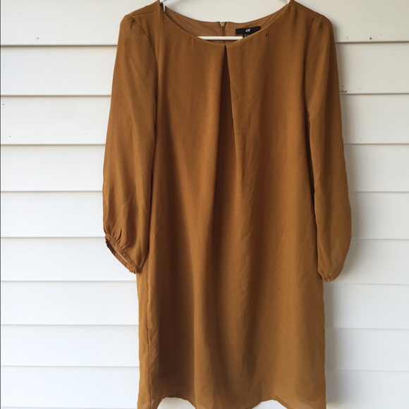 Mustard yellow lined shift dress from h&m