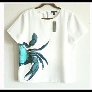 NWT J. Crew white poly crab short sleeve shirt