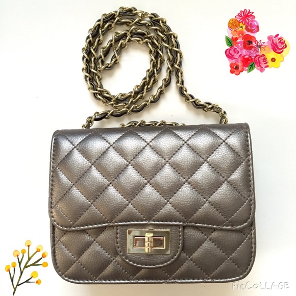 Quilted Metallic Grey Bag