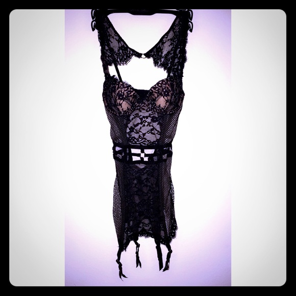 Victoria's Secret Lace&Mesh High Neck Garter Slip