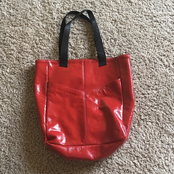 Red leather shoulder tote