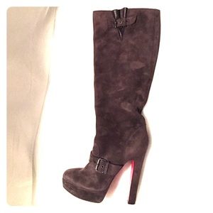 Christian Louboutin Brown Suede Knee High Boots