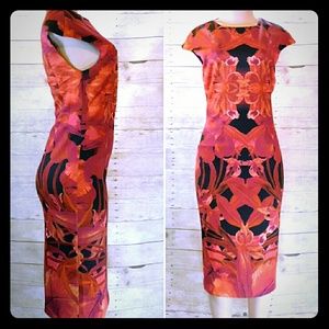 TED BAKER Jungle Orchid Maroon Fitted Midi Dress N