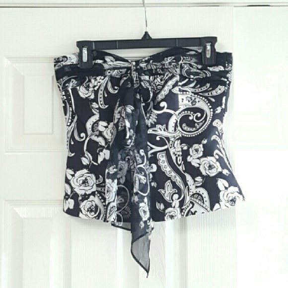 White House Black Market Tops - WHBM strapless black print top
