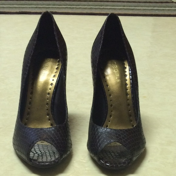 BCBGIRLS OPEN TOE PUMP HEELS 7.5 DARK BROWN CUTE!