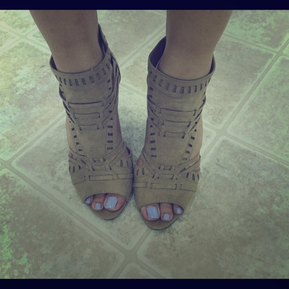 Nude suede wedges