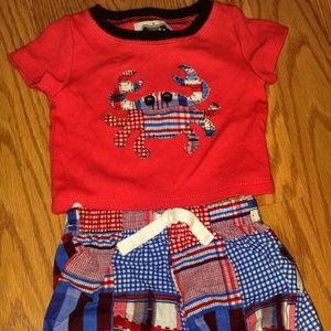 Mud pie 0 to 6 month crab 2 piece outfit