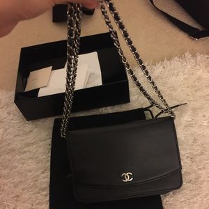 Chanel black wallet on chain