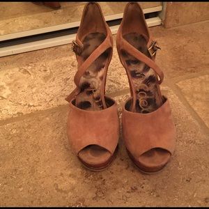 SAM EDELMAN Javi Peep-toe Platform Suede Wedges