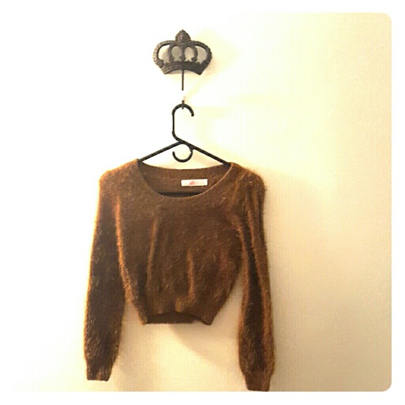 Fuzzy brown crop sweater