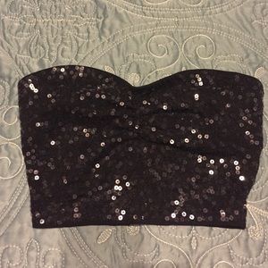 Express sexy stretch black sequin mini tube top.