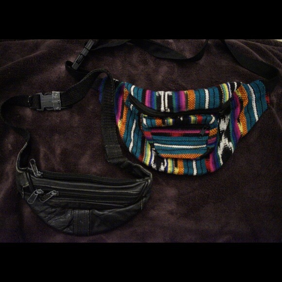 Funky vintage leather & tribal fanny pack combo.