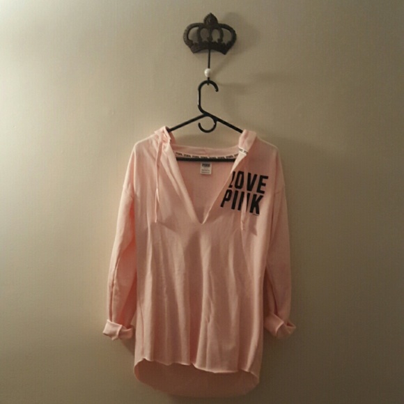 Pink knit pullover hoodie
