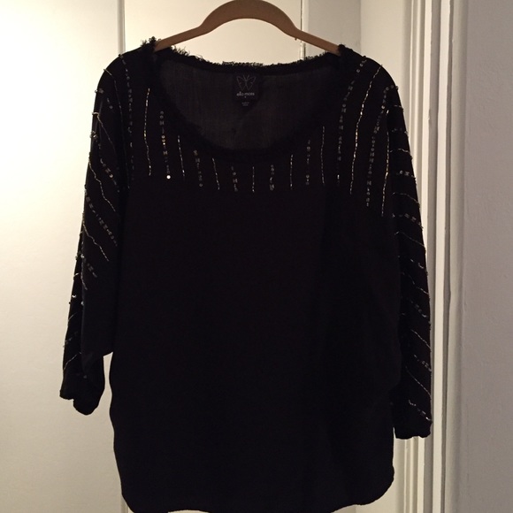Ella Moss Black Beaded 3/4 Length Sleeve Blouse