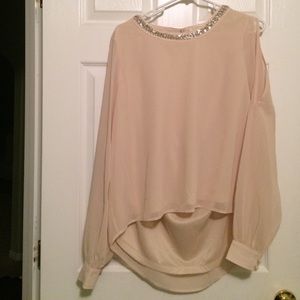 Sheer shirt with embroidered collar