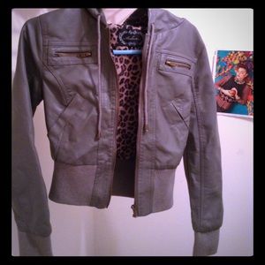 Grey Pleather Zipup Jacket