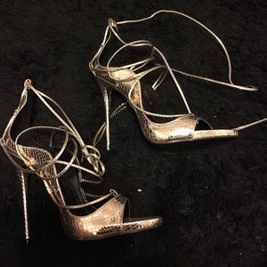 Lace up gold heels