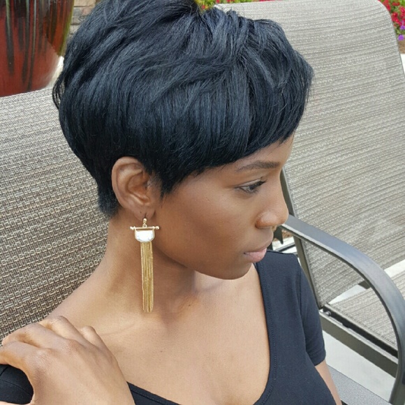 Marble look goldtone fringe earrings