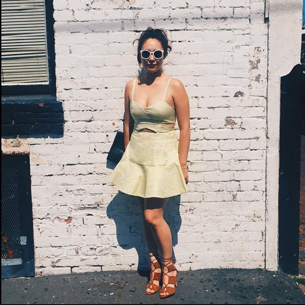 Neon green cut out dress