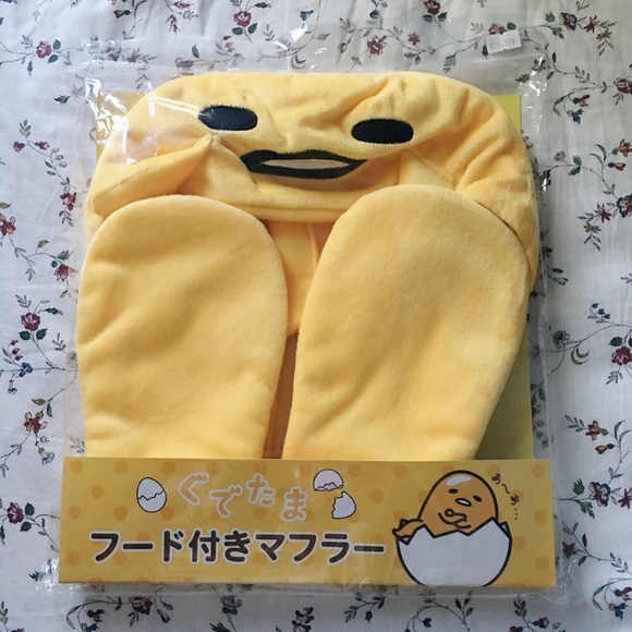 Gudetama hat with glove pouch muffler