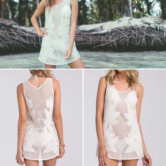 White mesh floral design bikini cover up tunic NWT