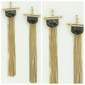 Black marble look goldtone fringe earrings