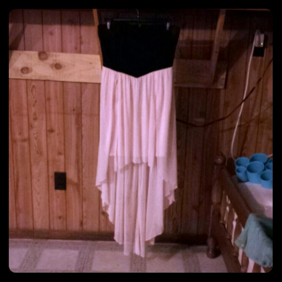 High low dress Pink and black sweetheart neckline