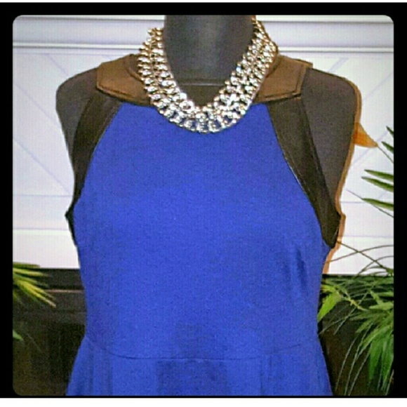 NWOT Blue and Faux leather dress-Reposh