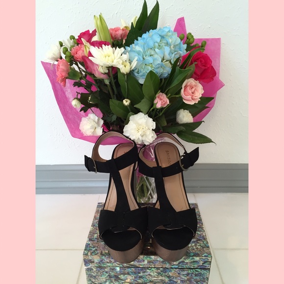 Bamboo Black Platform Wedges (worn once) - Picture 1 of 4
