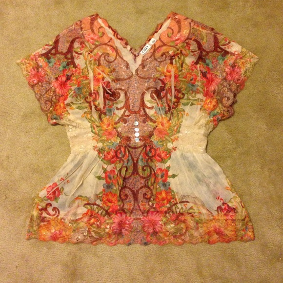 Bat wing semi-sheer top