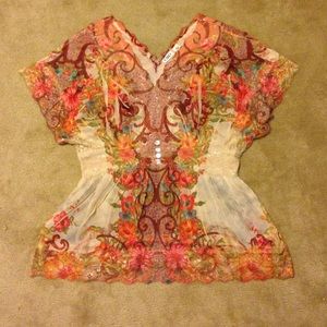 Bat wing semi-sheer top