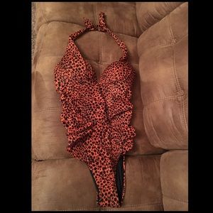 VS Halter Leopard Print One-Piece Swimsuit Size L