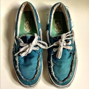 VANS Distressed Blue Teal Boat Lace Shoes Sneakers