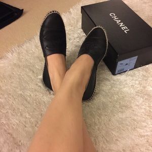 Chanel black leather espadrilles size 6