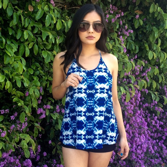 Blue & White Printed Tank