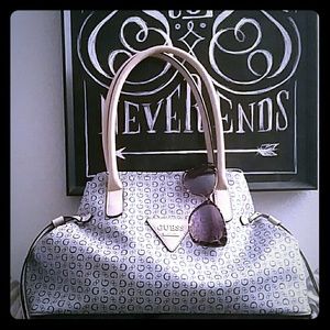 GUESS Propose Grey Taupe Coated Satchel Purse Bag